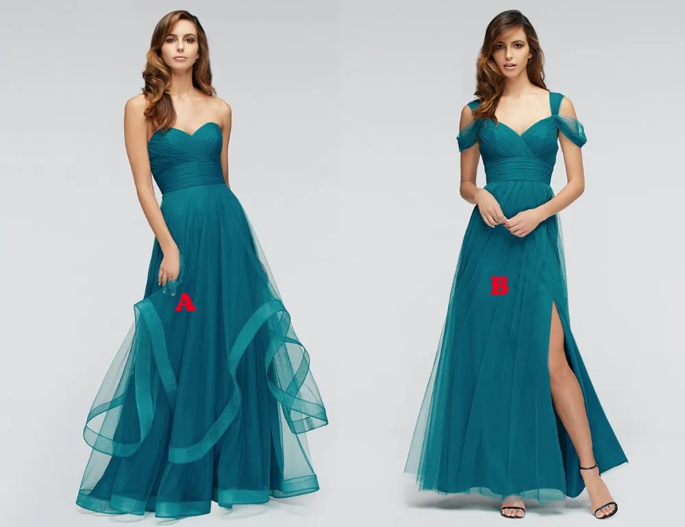 teal color evening gowns