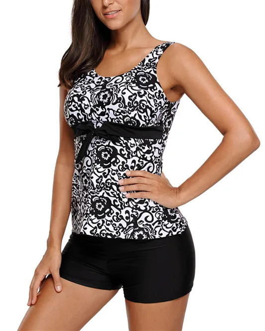 Black-Damask-Floral-Print-Bowknot-Detail-Tankini-Set-LC410297-5-4