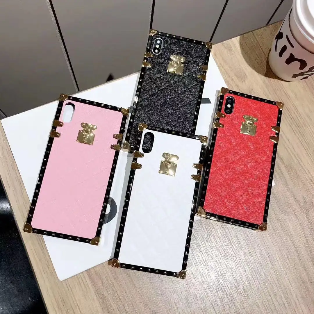 

Luxury PU Leather Phone Cases for iphone X 6 6s 7 8 Plus Xr Xs max Fashion Square Lattice Vintage Phone Back Cover Coque Case