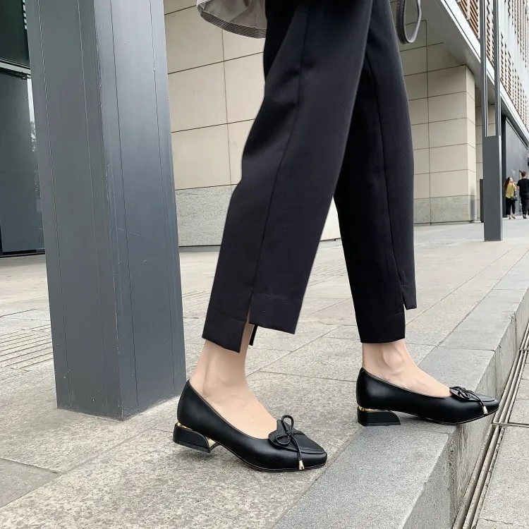 

Big Size 9 10 11 12 Ladies High Heels Women Shoes Woman Pumps Pure pointed bowknot shallow thick-heeled single shoes
