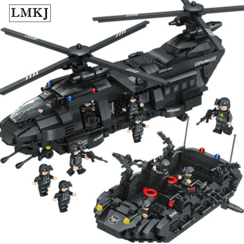 

LMKJ 1351PCS Military City Police SWAT Team Transport Helicopter Building Blocks Bricks Toy Compatible with Legoingly for Kids