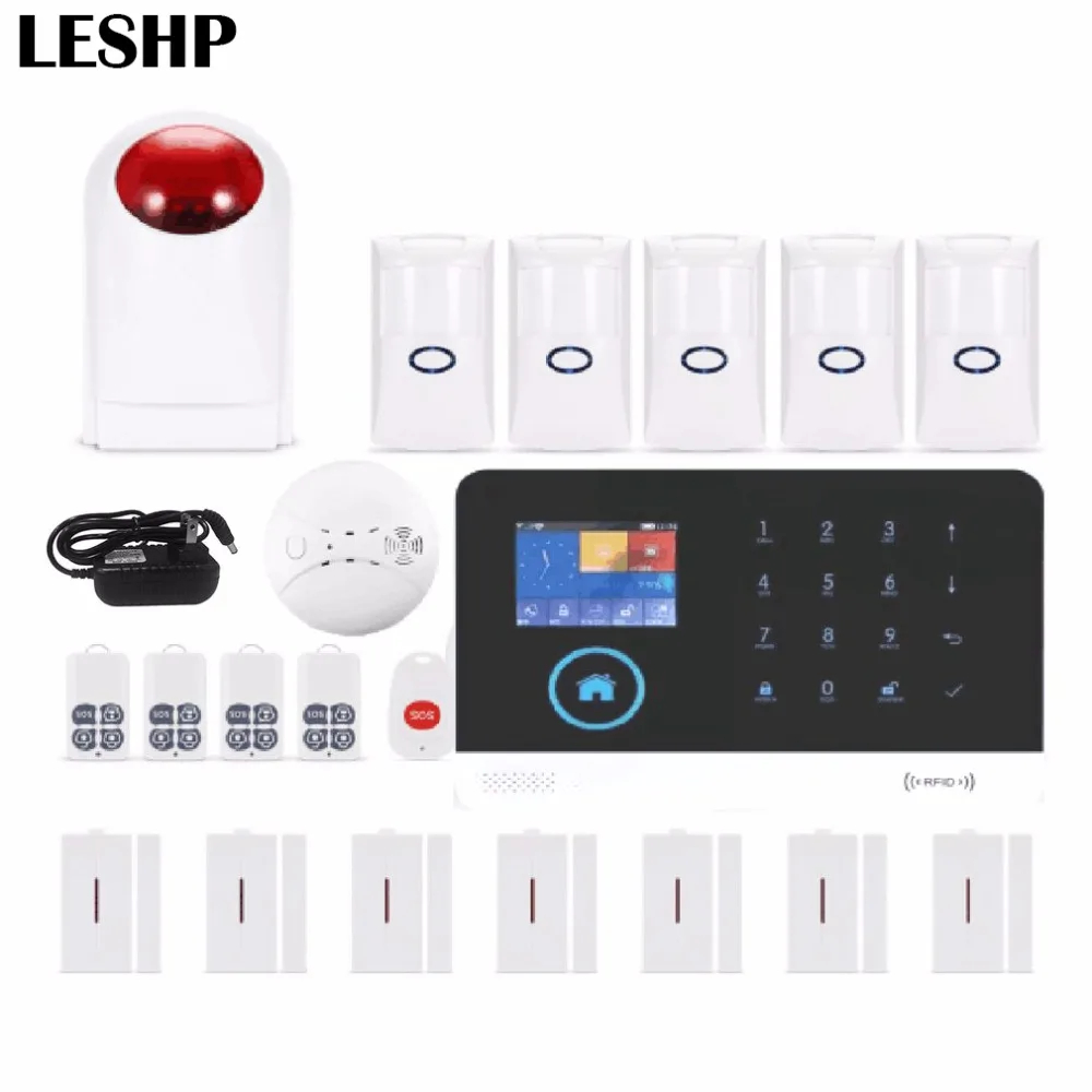 

WIFI+GSM+RFID Smart Home Burglar Security Remote Control Voice GSM Alarm system LCD Display Wireless Siren Kit SIM SMS Alarm