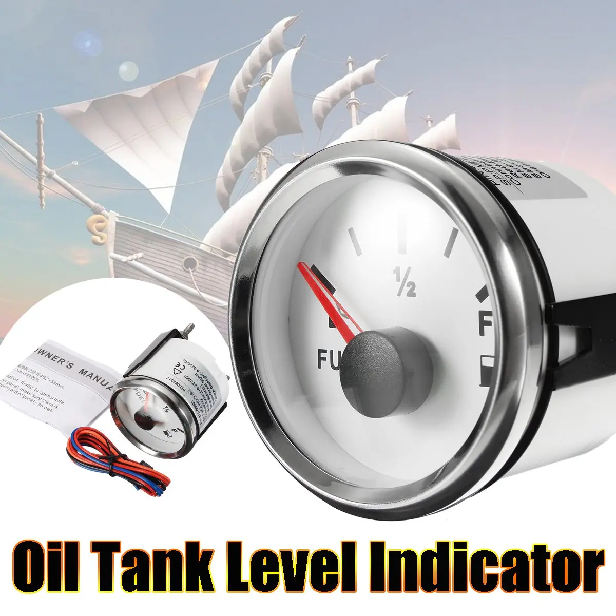 Marine Fuel Tank Gauge Boat Oil Tank Level Indicator 12/24V 52mm 0 190ohmsin Tools from Home