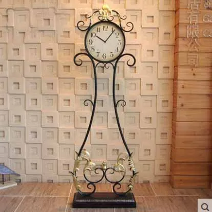 Big Size Retro Floor Clock Vintage Metal Floor Clocks Living Room Large Antique Color Iron Round Clock For Bed Room decoration
