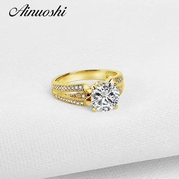 

AINUOSHI Real 14K Solid White/Yellow Gold Engagement Ring Luxury 7mm Round Simulated Diamond Wide Band Women Wedding Bridal Band