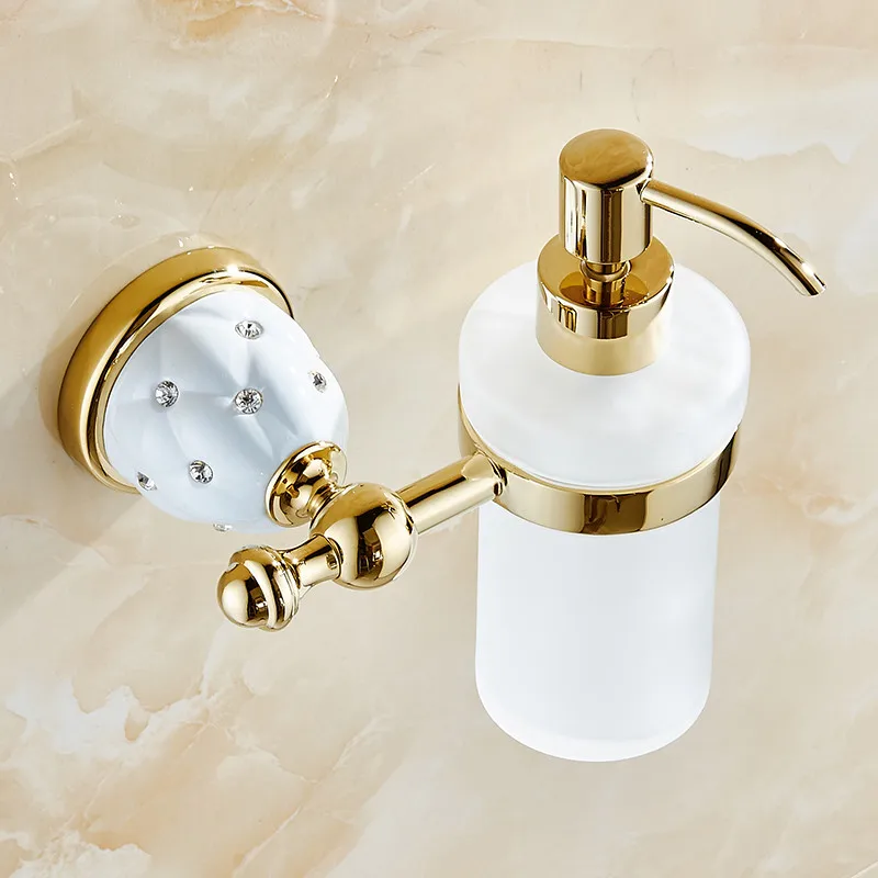 Günstig Seife Spender Luxus Goldene Wand Montiert Flüssigkeit Seife Halter Mit Gold Milchglas Behälter Flasche Bad Produkte 5218