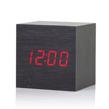 2017 Acoustic Control Alarm Wood cube font b Clock b font LED Calendar Creative Thermometer Electronic