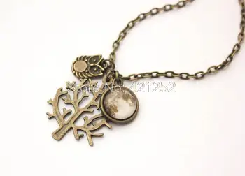 

12pcs/lot Full Moon Owl Tree Necklace in Antique bronze