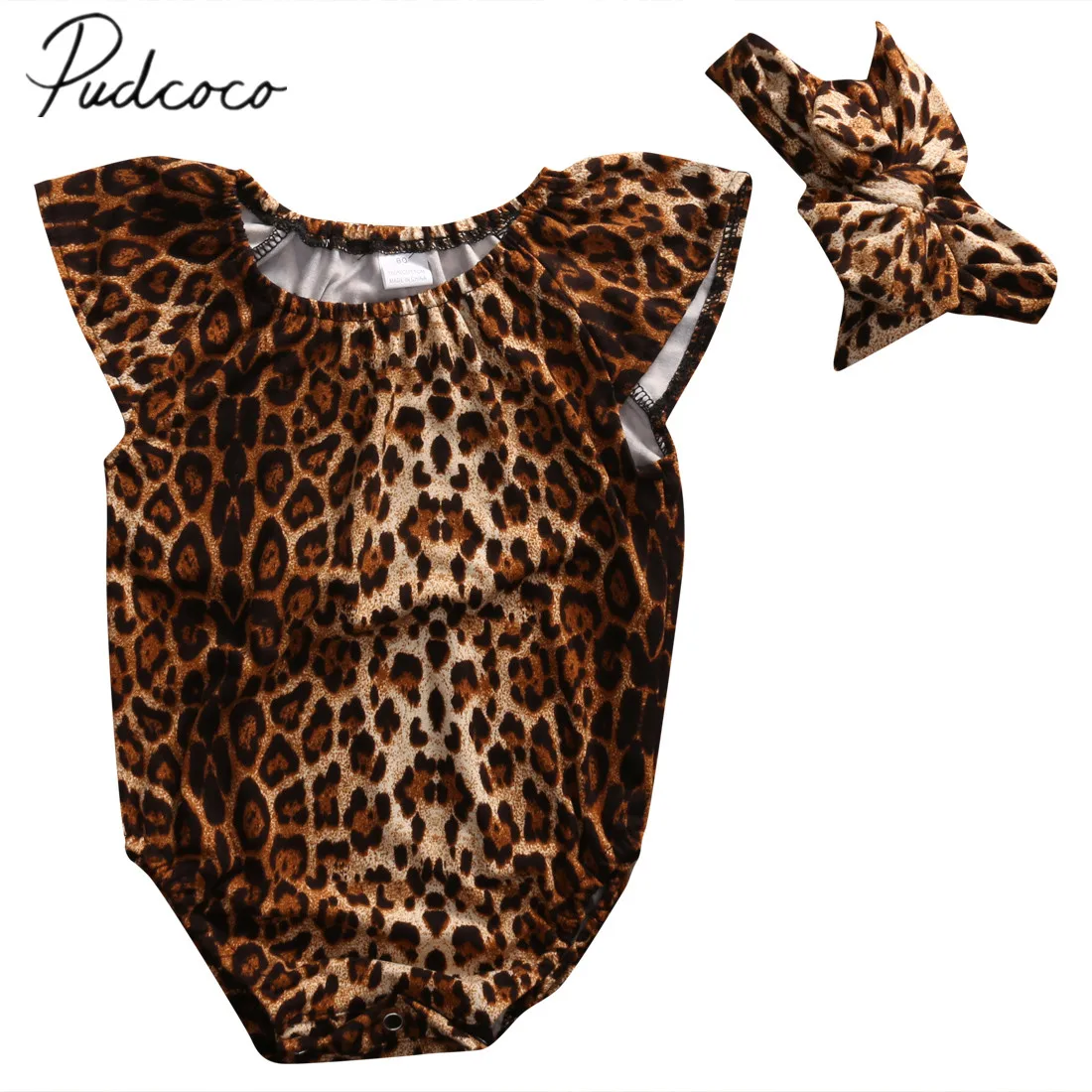 

2018 Brand New Summer Toddler Baby Girls Romper Girls Leopard Jumpsuit Newborn Clothes Sleeveless Outfits +Headband 2Pcs Set