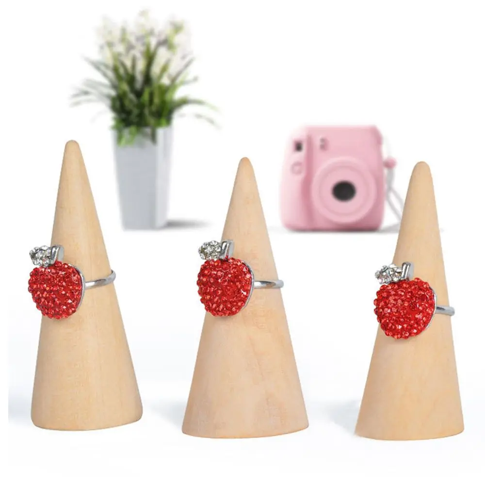

Natural Unpainted Wooden Ring Jewelry Display Rack Stand Cone Shape Holder Organizer