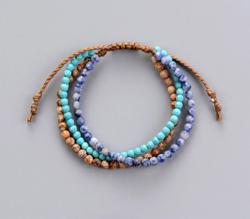 Natural Lapis Lazuli /& Turquoise Bead Bracelet Cord Stacking Leather Friendship