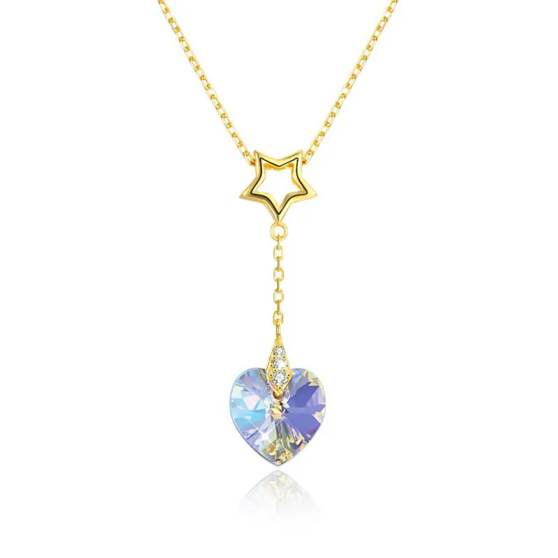 

Luxury Heart Pendant Necklace Star Silver link chain Jewelry Fashion Crystal Gift For Women Wedding Lovers Party Birthday