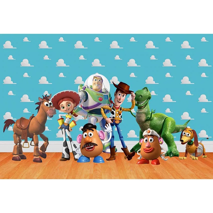 

Photography Backdrops Customize Toy Story Theme Backdrop Birthday Party Photo Background for Children Portrait Backdrops Studio