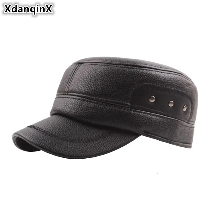 

XdanqinX Winter Men's Flat Cap Plus Velvet Thick Warm Military Hats Middle-aged Windproof Adjustable Size Dad Earmuffs Hat NEW