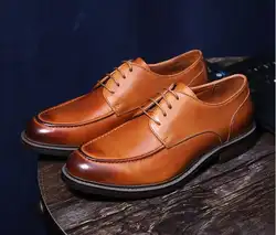 Для мужчин с круглым носком Ретро Вечерние обувь ручной работы Горячая распродажа! шнуровке Оксфорд из натуральной кожи Офисные Бизнес