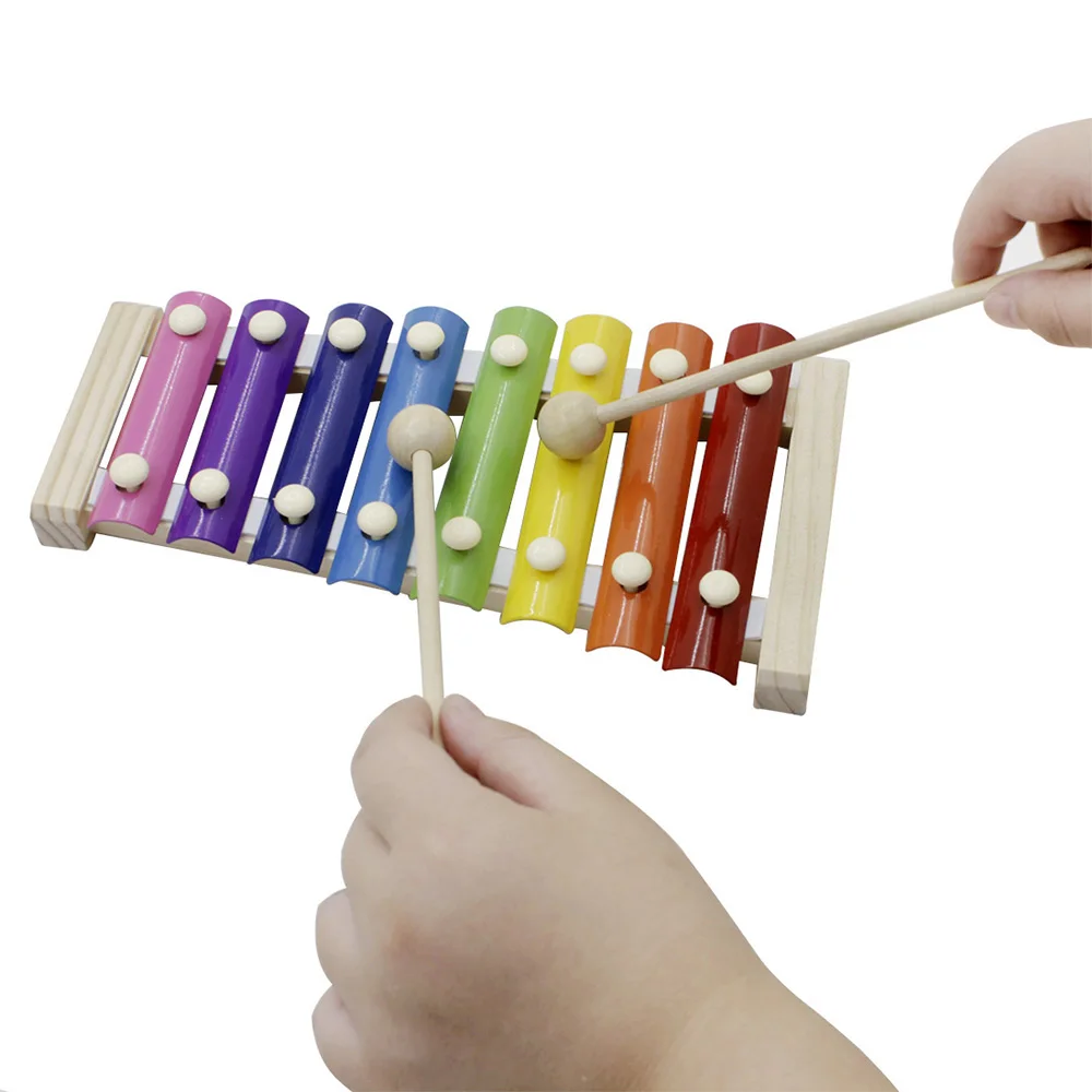 Colorful Xylophone 8 Notes Glockenspiel with Wooden Mallets Percussion
