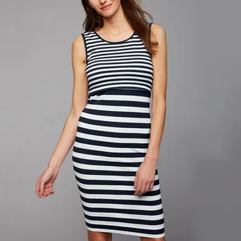 

2019 Casual Women Mom Pregnant Nursing Baby Maternity Vest Striped Sleeveless Dress Clothes Maternity Dresses For Photo Shoot