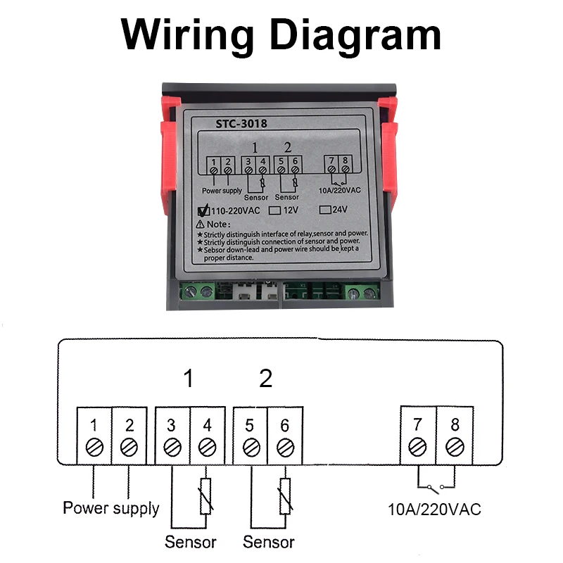 STC-3018 12V 24V 220V Digital Temperature Controller C/F Thermostat Relay 10A Heating/Cooling Thermoregulator Dual LED Display