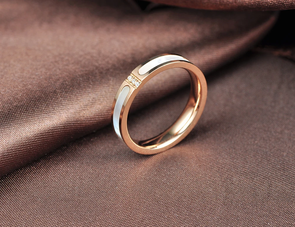 Lokaer Classic Titanium Steel White Shell Necklace Rings Bangles Bridal Sets CZ Crystal Wedding Bands Jewelry For Women SE030 for bridal jewelry sets crystal jewelry sets