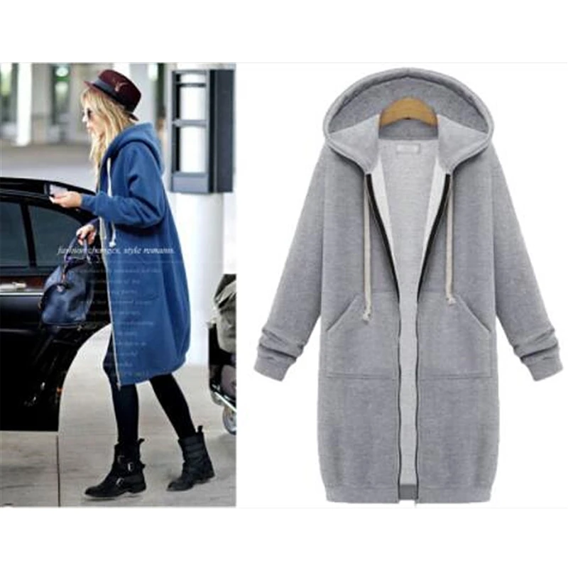 

Autumn and winter large size loose long section plus velvet tops hooded jacket female 2019 casual plus velvet jacket women B459