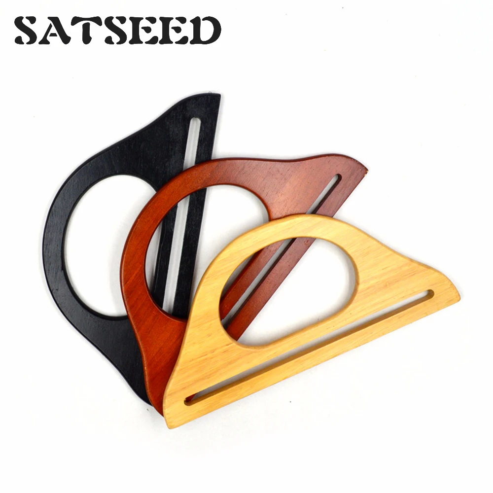 4 Pcs/Lot Hanger - Shaped Solid Wood Handle 25 X 12cm Log Color Hand-made Patchwork Bag DIY Wrist Handle photo
