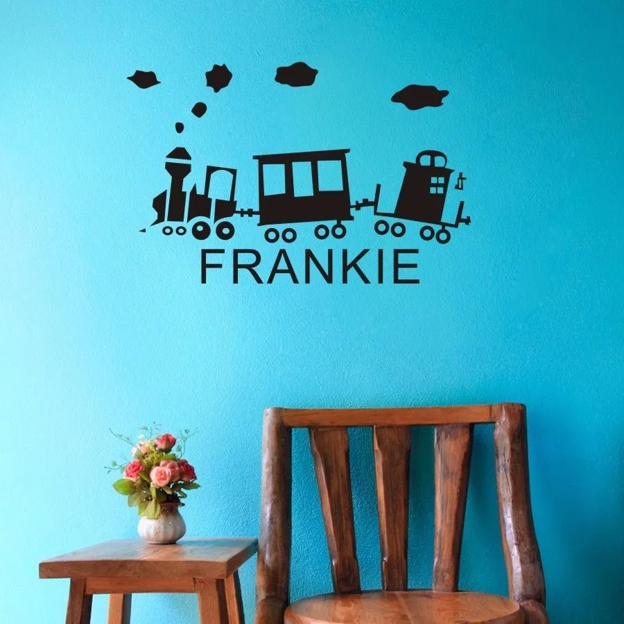 Cute Custom made Personalized Name Cartoon Train Rail Vinyl Wall