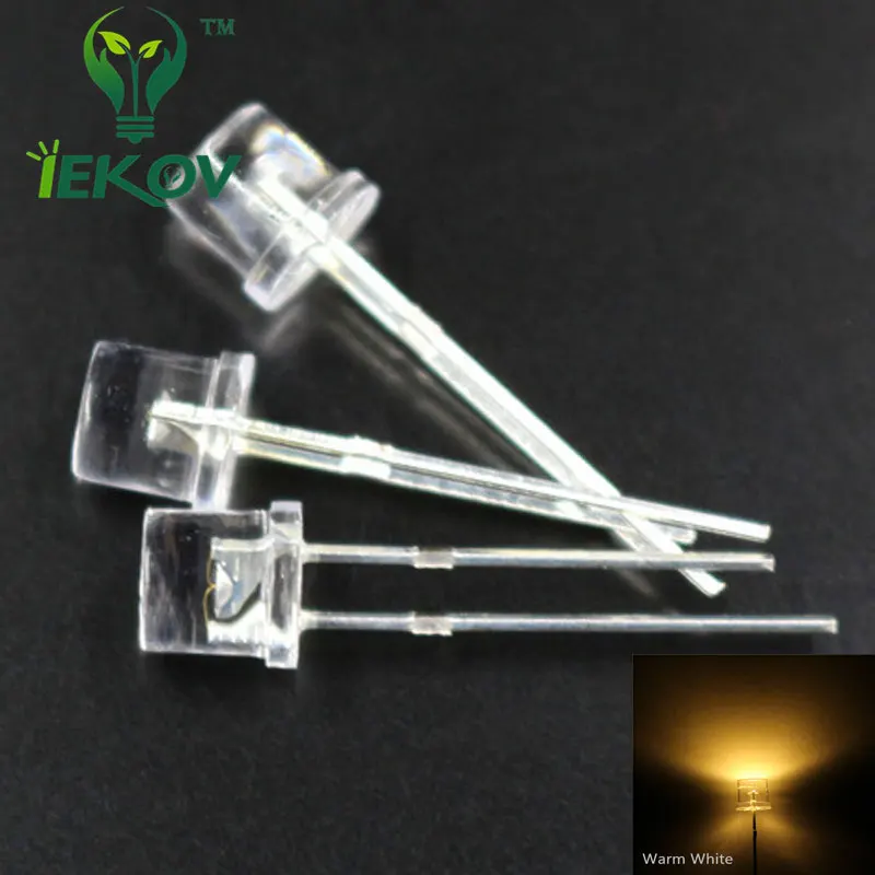 Buy 100pcs LED 5MM Flat Top Warm White Led Wide Angle