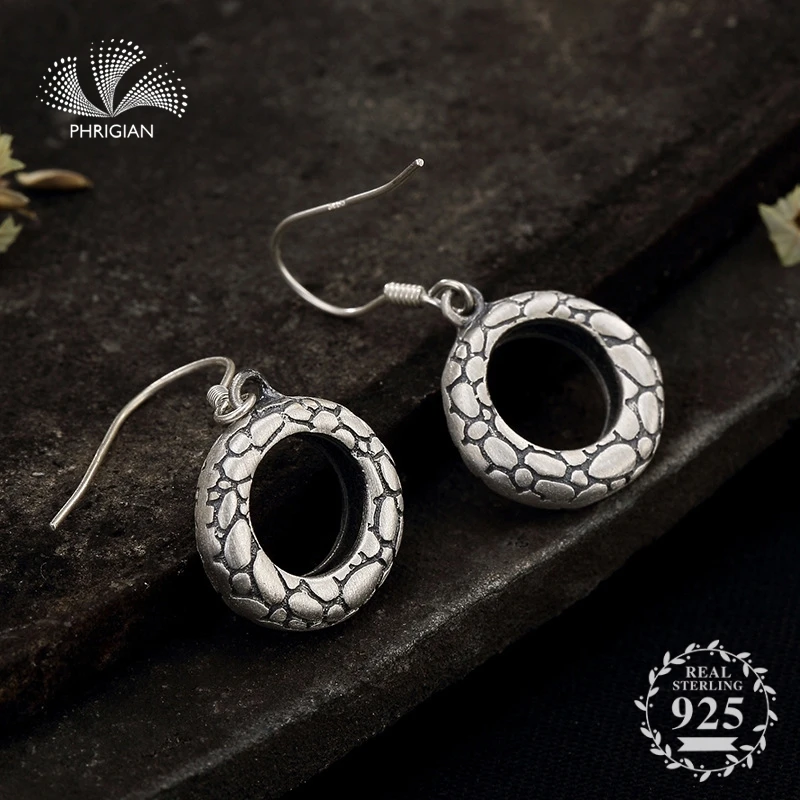 

NOT FAKE S925 Fine Jewelry Earrings 925 Sterling Silver Women Handmade Vintage Natural Retro Exquisite football snake skin