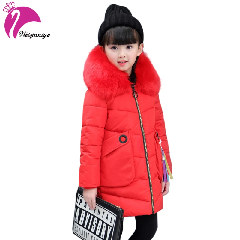 

weiqinniya Girls Down Parkas Jackets Winter 2018 Kids Down Coat For Girl Children Windbreaker Fur Hooded Parka Jackets For Girls