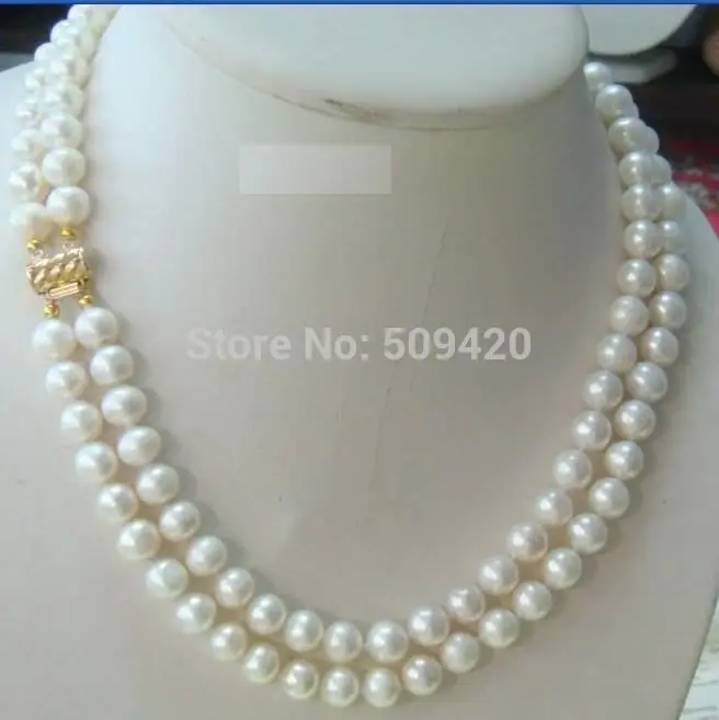 

Free Shipping HOT 2 ROW CHARMING 8-9MM AKOYA WHITE PEARL NECKLACE 18" 19