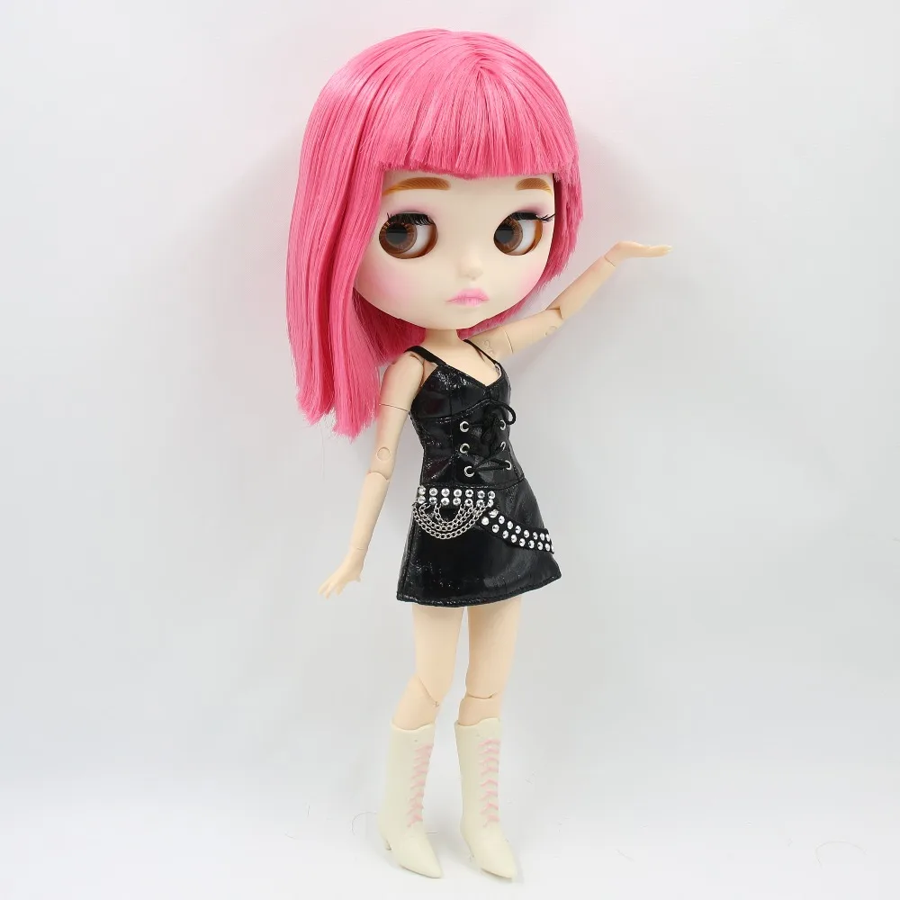 Blythe Nude Doll from Factory Matte Face+Pink Short Optimal Soft Hair With Bang