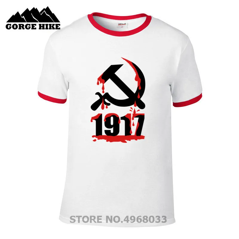 Высокое качество Для мужчин футболки CCCP 1917 футболка России Владимир Путин Серп и молот Коммунистическая вечерние флаг Для мужчин хлопок