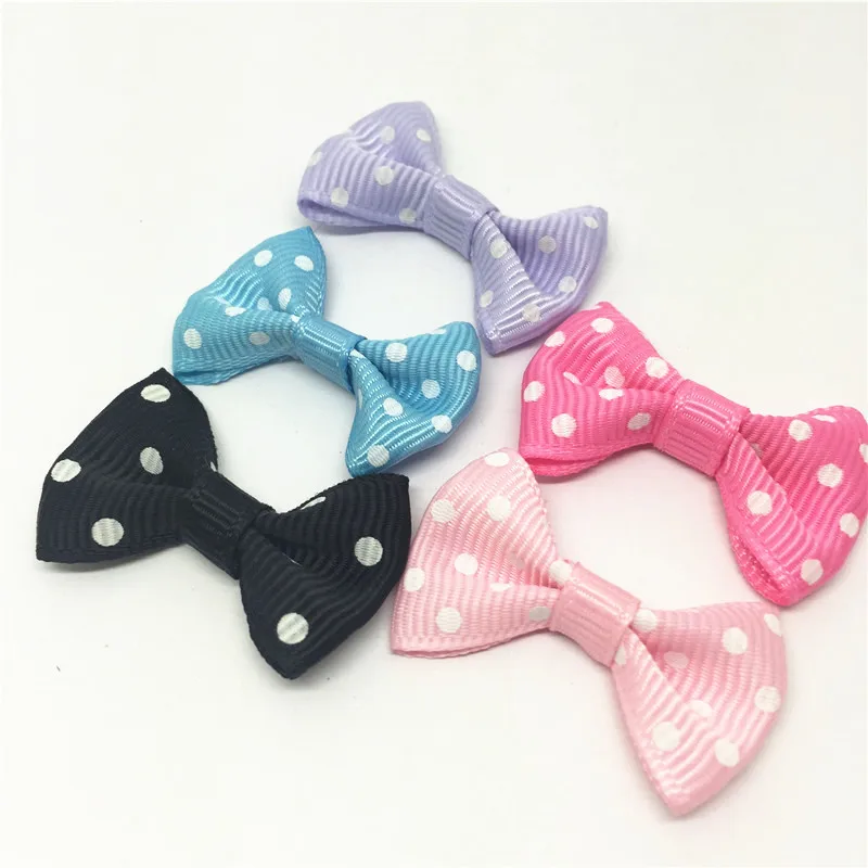 

50pcs 6 Colors Sewing Dots Grosgrain Ribbon Bows Wedding Invites Decorative Ties Tail Bow For Girls Kids Hair Accessories