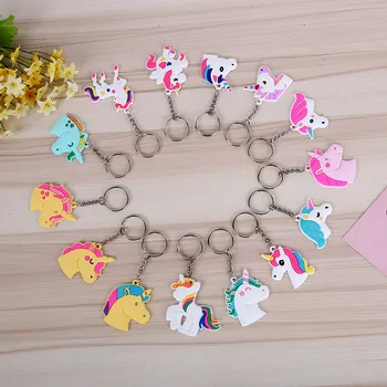 

500pcs Soft PVC Cartoon Unicorn Keychain Horse Key Ring for Woman Girls Party Favor Gift wen6642