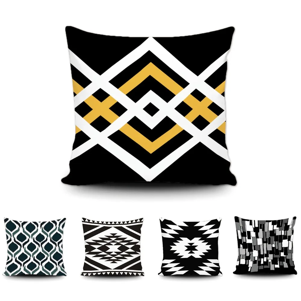 Black White Geometric Throw Pillow Abtract Vintage Pattern Couch