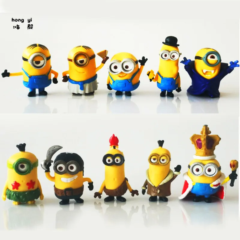 10pcs/set Cartoon 3D Eye Minion Crown PVC Action Figure Collectible