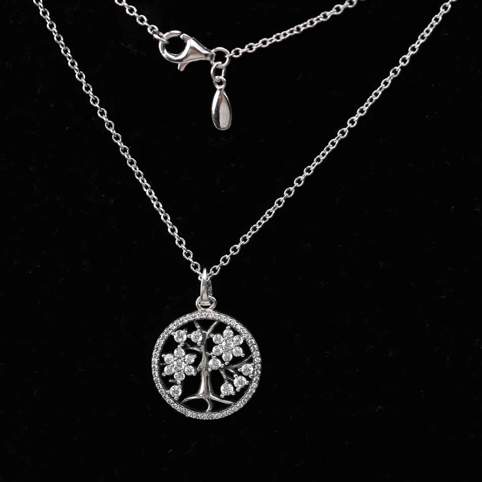 

925 Sterling Silver Necklace Family Tree With Clear Cubic Zirconia Necklaces For Women fit Lady Fine Jewelry