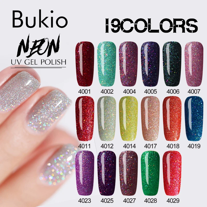 

Bukio Salon Shiny Neon Nail Polish Healthy Eco-friendly Enamel Gel Lucky Star Neon Series Glitter Hybrid Varnishes Nails Art