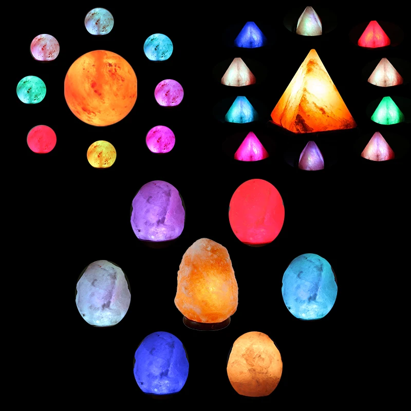  USB Himalayas Salt Lamp Air Purify RGB Round Natural Triangle Crystal Rock Lamp Wooden Base Colorfu - 32911159426