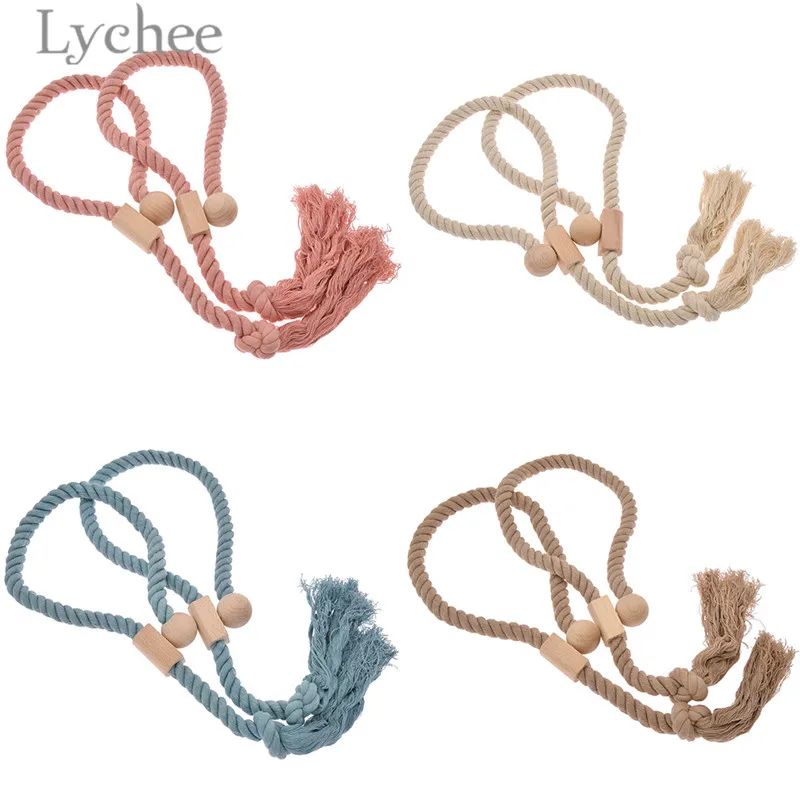 

Lychee 1 Pair Fringed Rope Curtains Tie Backs Magnetic Curtain Buckles Home Curtain Decorative Accessories