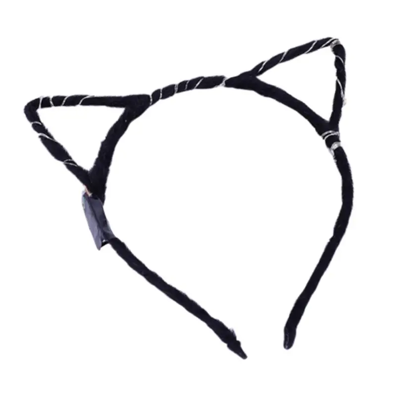 

1Pc Women Girls LED Flashing Cute Pointed Cat Ears Hair Hoop Glowing String Lights Plush Cloth Wrapped Headband Party Supplies R