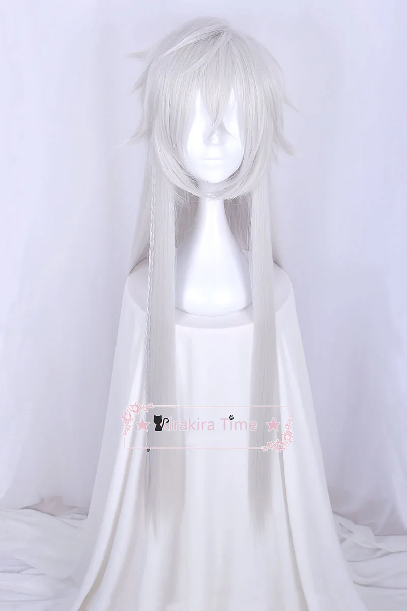 

Anime Black Butler Kuroshitsuji Under Taker Cosplay Wigs 110cm Long Silver Heat Resistant Synthetic Hair Wig + Wig Cap