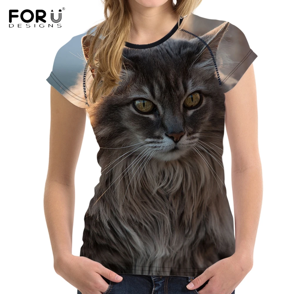 FORUDESIGNS/забавные женские футболки с объемным принтом кота мейн кун/киска модные