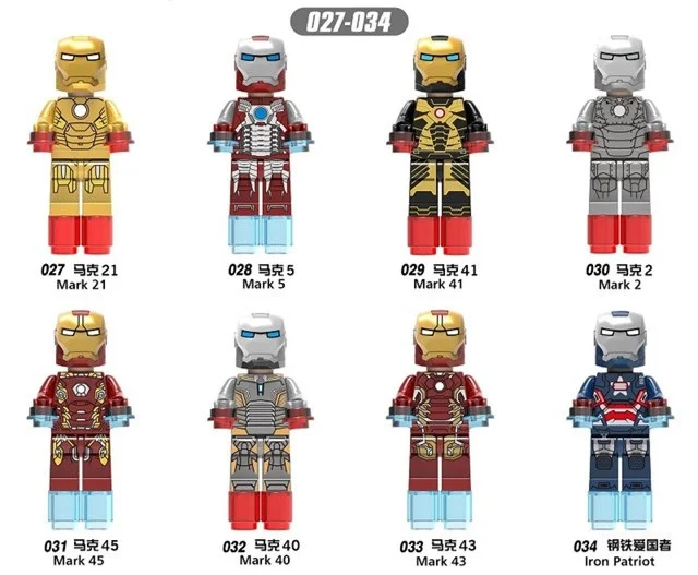 

XH027-034 80PCS Super Heroes Iron Man Patriot Mark Figures Ironman Mark 21 5 41 2 45 Building Blocks Children Gift Toys