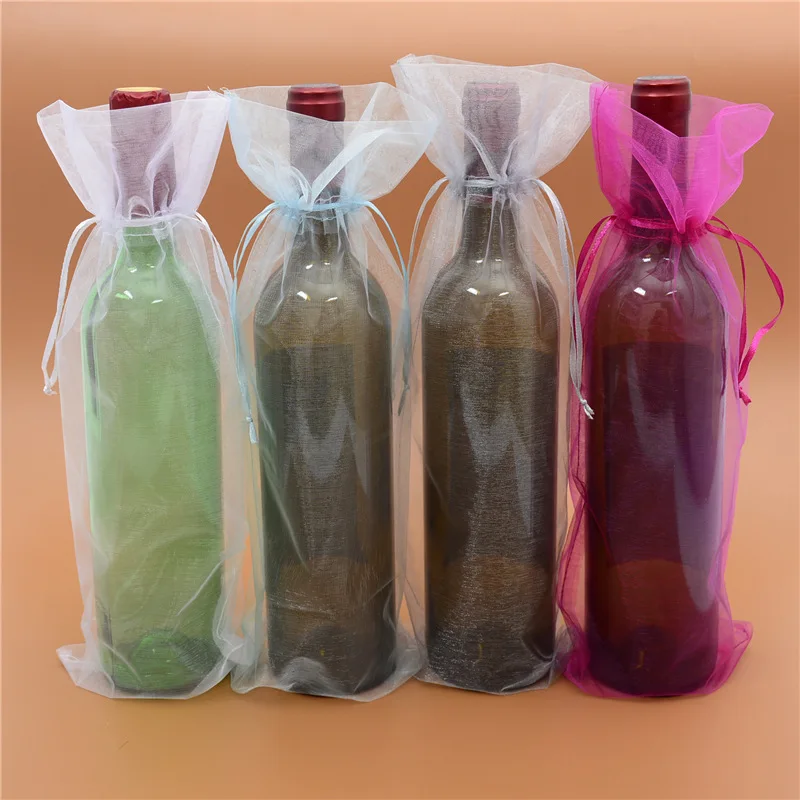 Промо-акция! 10 x прозрачные подарочные пакеты из органзы для винных бутылок для настоящих свадеб Вечерние