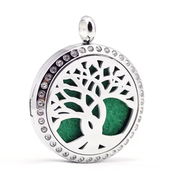 

30mm stainless steel tree of life aroma aromatherapy essential oil diffuser necklace