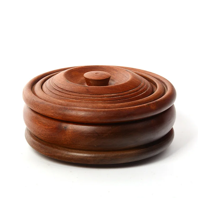 

Myanmar flower pear fruit round box wooden melon seed plate mahogany dry fruit collection solid wood storage box can tableware