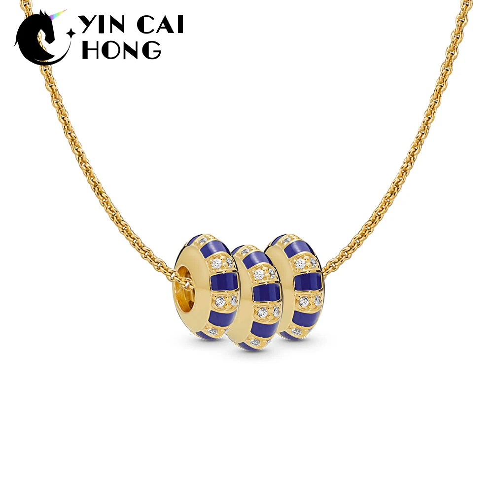 

YCH 100% 925 Sterling Silver Summer RAU0626 SHINE Exotic STONES AND STRIPES SPACER String Charm NECKLACE Clavicle Chain Set