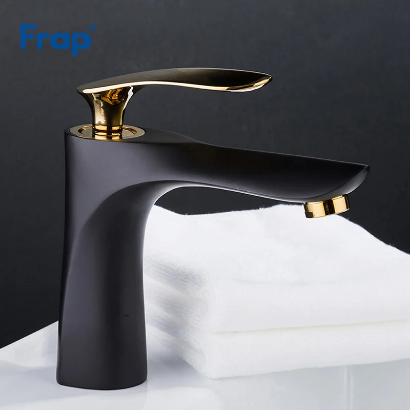 Kaufen Frap Becken Wasserhahn Bad gold griff Schwarz körper Wasserhahn Malerei Finish Becken Waschbecken Mischbatterie Hot   Cold Wasser Wasserhahn y10057