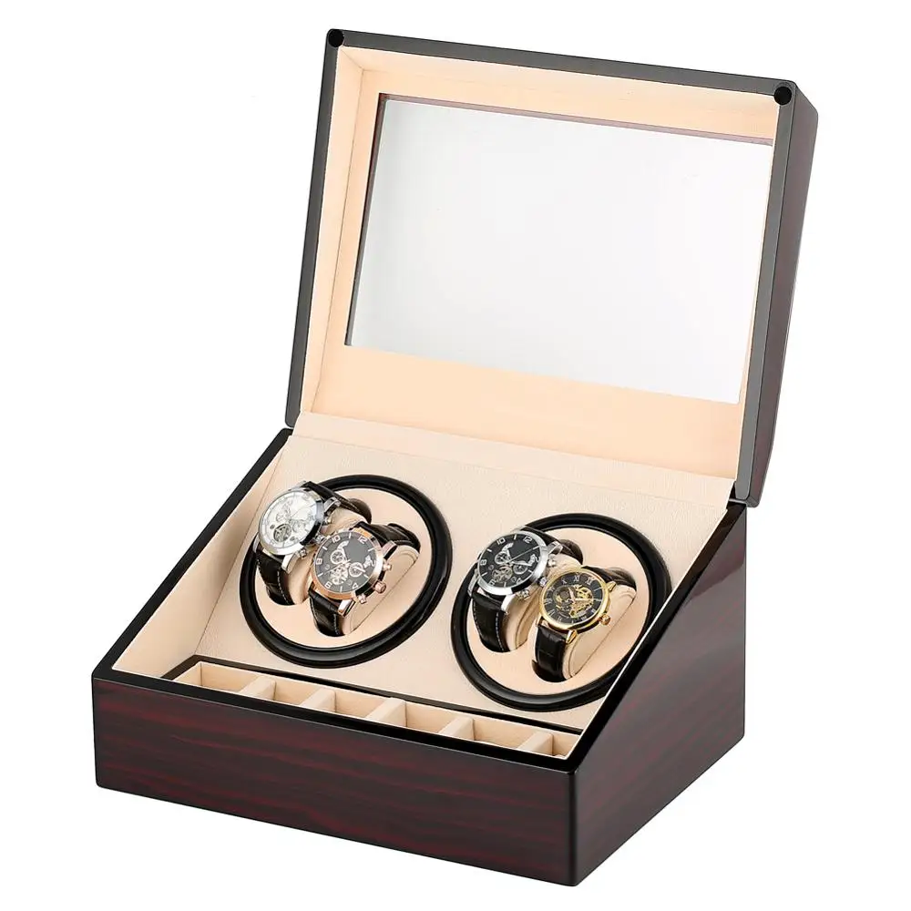

Double Watch Winder Automatic Watch Winder for 4 Wrist Watches Brown Mixed Material Luxury Clock Winder Battery remontoir montre